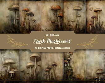 Dark Mushroom Digital Paper: Gothic Scrapbook Pages (Digital Download)