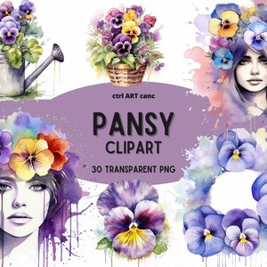 Pansy Clipart, Floral Clipart, Purple Floral Clipart, Beautiful Clipart, Floral Decor Clipart, Junk Journal, PNG Bundle, Digital Art