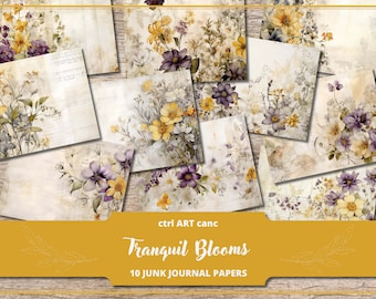 Floral Junk Journal Kit Paper Decor Scrapbook Kit Digital Paper Printable Scrapbook Background Floral Journal Scrapbook Paper Digital Kit