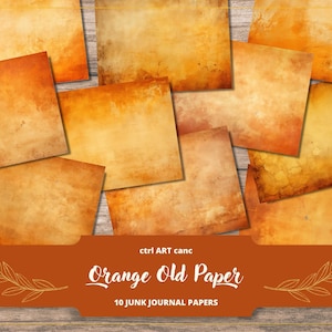 Orangefarbener alter Papierhintergrund, fleckige Papiertapete, Junk-Journal-Papierhintergrund, zerfetztes Papier, orangefarbenes Vintage-Papier, druckbarer Hintergrund