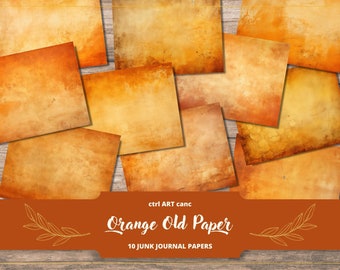 May include: Ten digital papers in shades of orange and brown. The papers have a distressed, aged appearance. The text "Orange Old Paper" and "10 Junk Journal Papers" is at the bottom of the image.