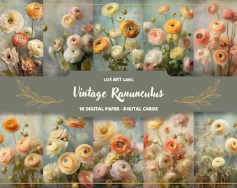 Vintage Ranunculus Printable: Floral Paper for Junk Journals (Digital Download)