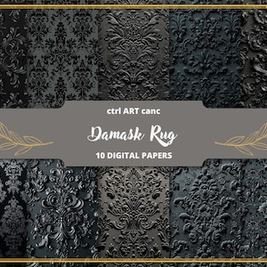 Schwarzer Damast Digitales Papier Damast druckbares Papier Damast Muster Damast Hintergrund Damast Textur Damast Dekor Journal Kit Scrapbook Kit