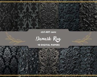 Black Damask Digital Papier: Textur Hintergründe, Scrapbook Kit (JPEG)