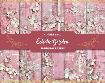 Pink Floral Scrapbook Paper: Junk Journal Kit (Digital Download)