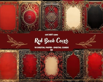 Red Book Cover Printable, Red Antique Book Cover, Whimsical Journal Kit, Journal Pages, Scrapbooking, Junk Journal Supplies, Ephemera