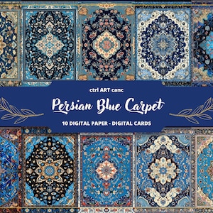 Persischer blauer Teppich zum Ausdrucken, persisches digitales Papier, Junk Journal Kit, Journalseiten, Scrapbooking, Junk Journal Supplies, Ephemera