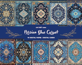 Persian Blue Carpet Printable, Persian Digital Paper, Junk Journal Kit, Journal Pages, Scrapbooking, Junk Journal Supplies, Ephemera