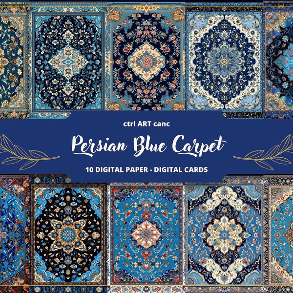 Persischer blauer Teppich zum Ausdrucken, persisches digitales Papier, Junk Journal Kit, Journalseiten, Scrapbooking, Junk Journal Supplies, Ephemera