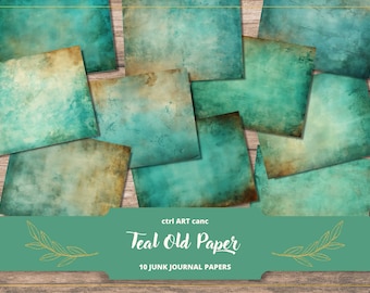 Teal Old Paper Background Stained Paper Wallpaper Junk Journal Paper Background Tattered Paper Teal Vintage Paper Printable Background