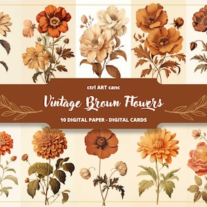 Flores marrons imagem marrom papel digital marrom floral para impressão efêmera William morris flor para impressão marrom vintage flores para impressão