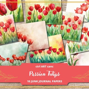 Tulpe Junk Journal Kit Tulip Scrapbook Kit Tulip druckbares Papier Journal Floral Kit Scrapbook Floral Aquarell Blumen Hintergrund