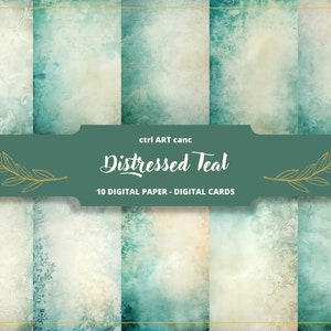 Teal Digitales Papier für Junk Journal Teal Seite für Scrapbook Teal Papier Tattered Papier Distressed Papier Teal Damask Digitales Papier
