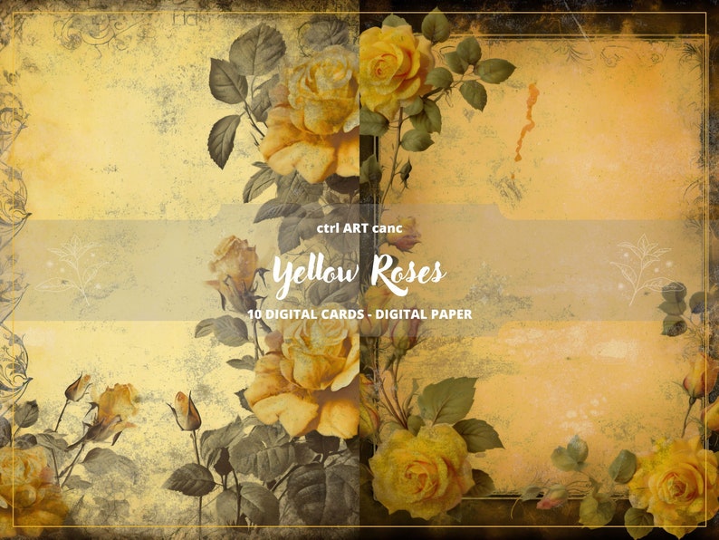 Yellow Roses Digital Yellow Roses Digital Paper: Vintage Scrapbook Pages (digital Download ...