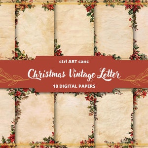 Poinsettia Christmas Vintage Letter Paper: Grunge Printable (Digital Paper)