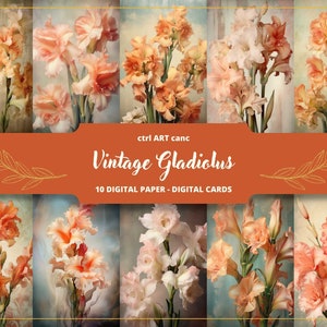Vintage Gladiolus Printable, Gladiolus Paper, Romantic Decor, Journal Kit, Journal Pages, Scrapbooking, Junk Journal Supplies, Ephemera