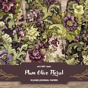 Green Floral Junk Journal Kit Printable Floral Paper Green Paper for Scrapbook Paper Printable Green Journal Background Paper Scrapbook Kit