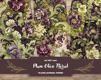 Floral Junk Journal Kit: Green Scrapbook Paper (Printable)