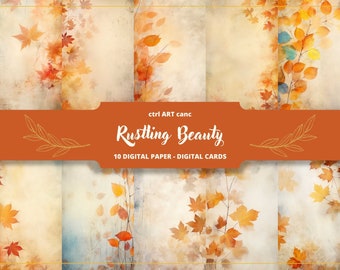 Autumn Leaves Digital Paper: Shabby Chic Scrapbook Background (Digital Download)
