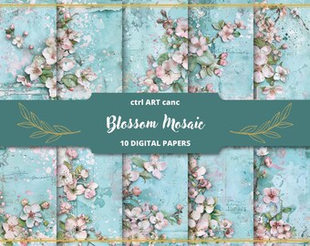 Blue Floral Scrapbook Paper: Junk Journal Kit (Digital Download)