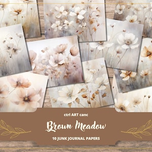 Kit de diário floral marrom para impressão, papel floral marrom para scrapbook, arte marrom para impressão, arte de parede, diário, papel de fundo