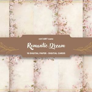 Papel digital de sueño romántico, papel floral rosa, papel digital, página de diario, kit de diario, papel de carta, álbum de recortes, collage, efímera