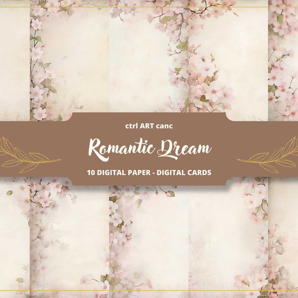 Romantic Dream Digital Paper, Pink Floral Paper, Digital Paper, Journal Page, Journal Kit, Letter Paper, Scrapbook, Collage, Ephemera