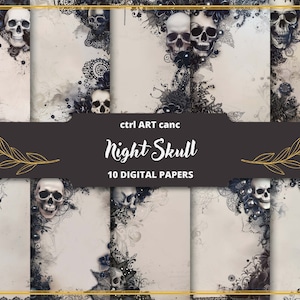 Schedel digitaal papier voor junk Journal Kit Scrapbook papier Gotisch skelet decor afdrukbaar papier decor dagboek pagina kant afdrukbaar papier