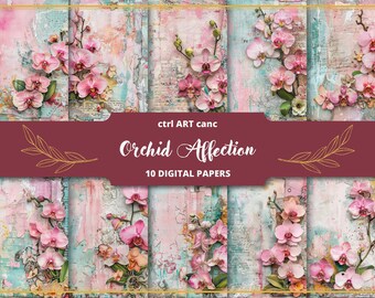 Pink Orchid Junk Journal Kit: Floral Scrapbook Paper (Digital Download)
