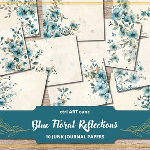 Blue Floral Digital Kit for Junk Journal Paper Scrapbook Kit Floral Decor for Scrapbook Paper Blue Journal Background Decor Floral Paper