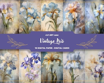 Vintage Iris Printable, Iris Paper, Romantic Decor, Journal Kit, Journal Pages, Scrapbooking, Junk Journal Supplies, Ephemera
