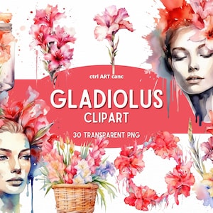 Gladiolus Clipart, Floral Clipart, Red Floral Clipart, Beautiful Clipart, Floral Decor Clipart, Junk Journal, PNG Bundle, Digital Art