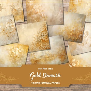 Gold Damask Journal Paper: Printable Scrapbook Paper (Digital Download)