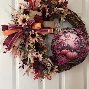 Fall Grapevine Wreath: Pink Pumpkin Door Decor