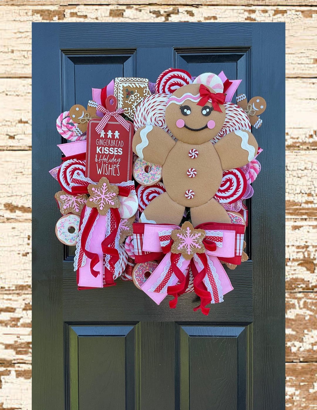 Gingerbread Christmas Wreath: Candyland Peppermint Door Decor - Etsy