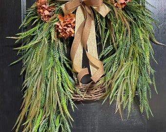 Fall Wreath for Front Door, Autumn Wreath, Hydrangea Wreath, Fall Hydrangea Wreath, Farmhouse Decor, Year Round Wreath