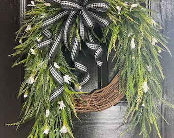 Year Round Wreath for Front Door, Farmhouse Door Wreath, Saw Grass Wreath, Everyday Grapevine Wreath, Greenery Wreath, Spring Door Wreath.