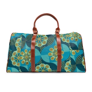 Afro print Bogolan Turquoise Waterproof Travel Bag