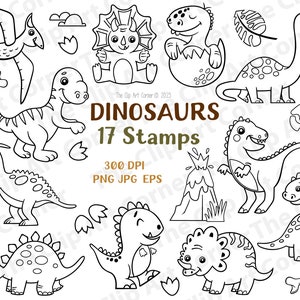 Lindos sellos de Dino, dinosaurios, imágenes prediseñadas de dinosaurios, dinosaurios lindos, descarga digital de imágenes prediseñadas, sellos digitales, dibujo a mano, arte vectorial de Dino bebé