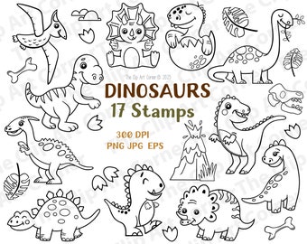 Cute Dino Stamps, Dinosaurs, Dinosaur Clipart, Cute Dinosaurs, Clip Art Digital Download, Digital Stamps, Hand Draw, Baby Dino Vector Art