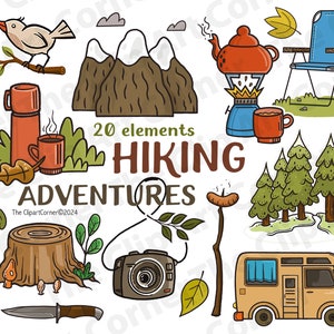 Clipart randonnée, aventures à imprimer, numérique en plein air, jolies aventures dans la cour, camping voyage téléchargements numériques, PNG, JPG