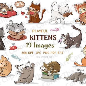Playful Kittens vector, Cute Sleeping Graphics Cats Printables, Funny Playing Kitten Clipart, Cat Humor Design, Gift for Cat Lovers