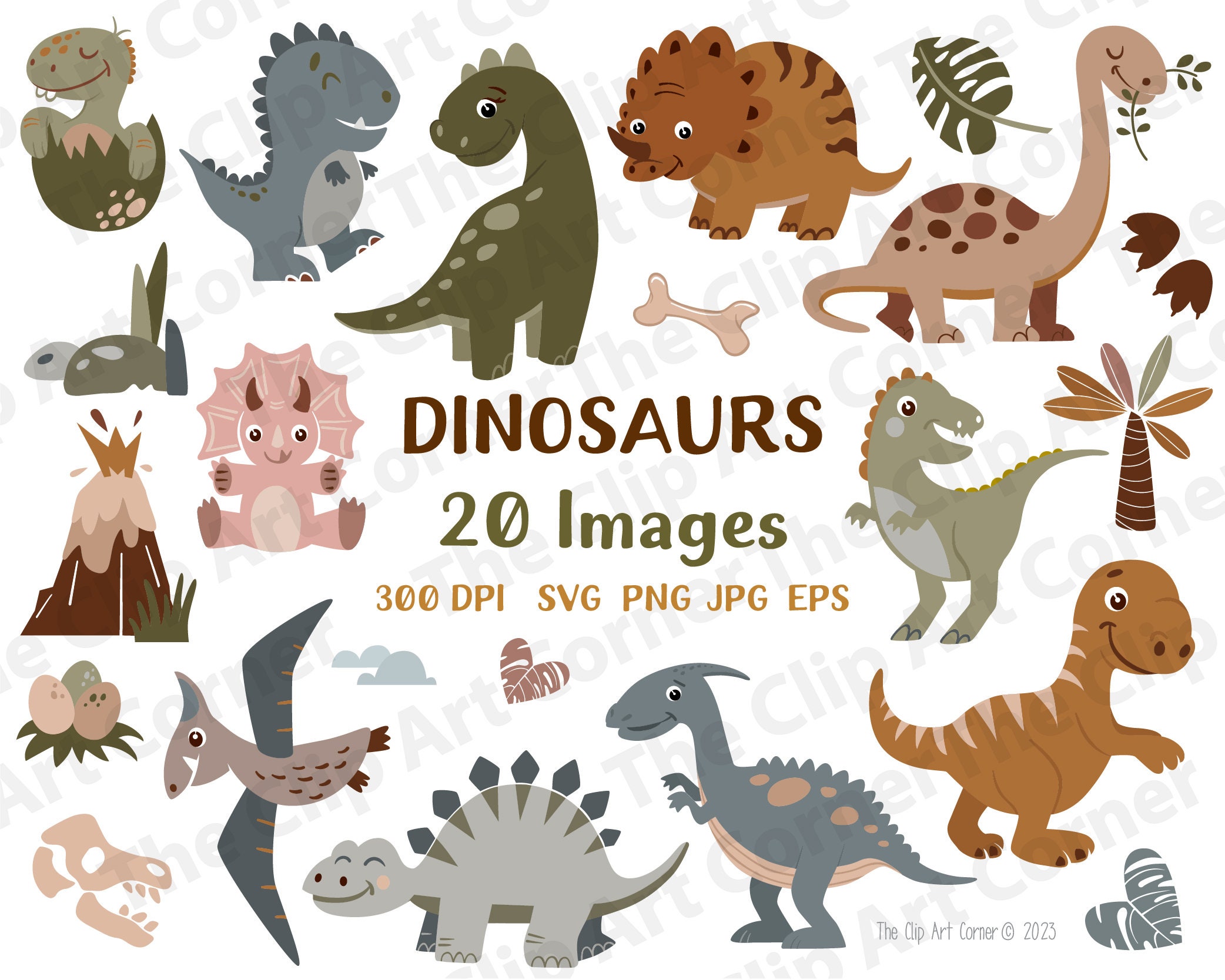 Cute Dinosaur Clip Art, Vector Art, Digital Graphics, Digital Clip Art ...