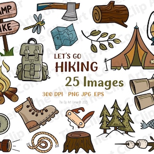 Imágenes prediseñadas de senderismo, imágenes prediseñadas para mochileros, imágenes prediseñadas al aire libre, senderismo digital, imprimibles de viajes - imágenes prediseñadas de camping, linda aventura en el patio trasero