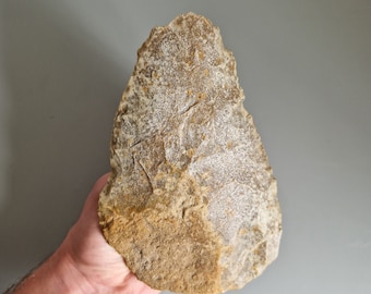Museumklas, gigantische handbijl uit het middenpaleolithicum van "Graviers", De L'Aisne - Frankrijk