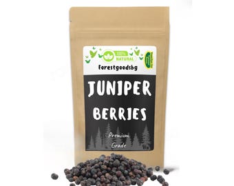 Bacche di ginepro biologiche, bacche essiccate per applicazioni culinarie ed erboristiche, semi di bacche di ginepro, Juniperus communis, intere, essiccate, spezie naturali