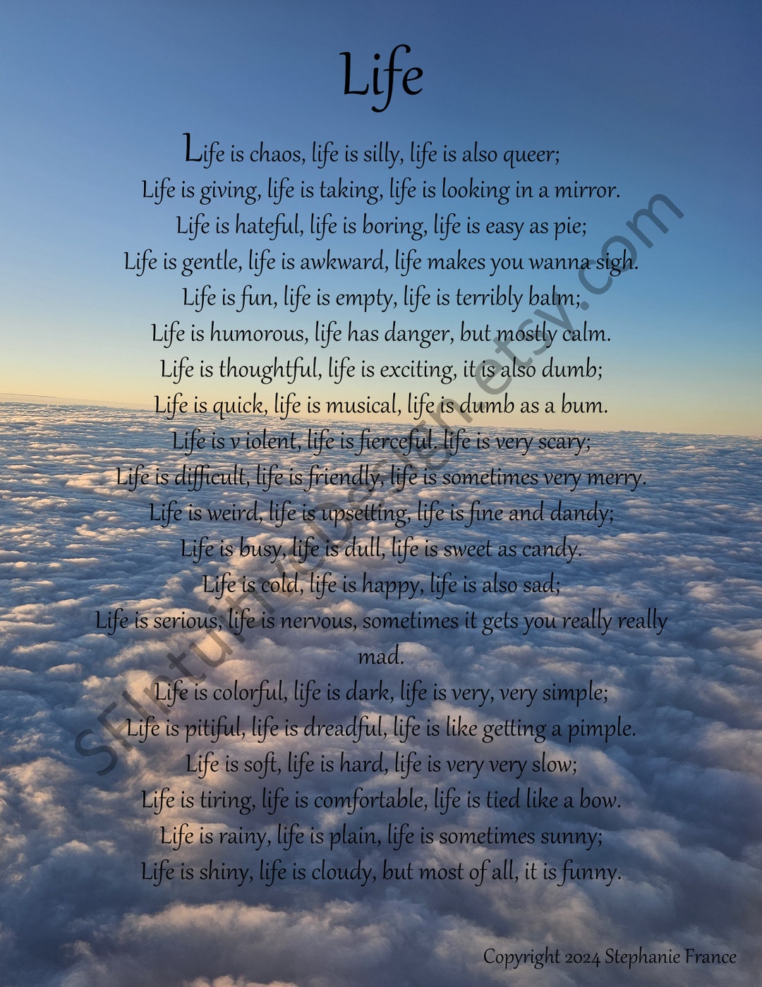 Digital Art With Poem About Life and Sky Background Instant Digital