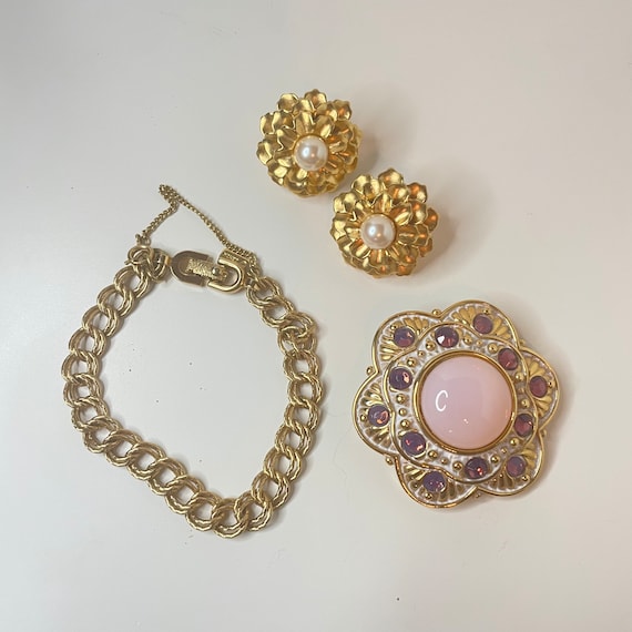 Rare Monet Jewelry Lot Brooch, Earrings, and Brace