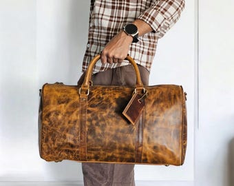 Borsa da viaggio/weekend personalizzata in pelle pieno fiore da 21 pollici per uomo e donna
