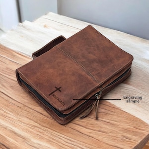 Custodia per Bibbia in pelle con manico resistente, borsa protettiva per la chiesa con tasca con cerniera, perfetta per gli amanti dei libri di studio della Bibbia e accessori per la Bibbia